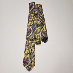 Lauren Ralph Lauren LRL 100% Silk  Slim Tie Paisley Yellow Handmade Necktie NWOT